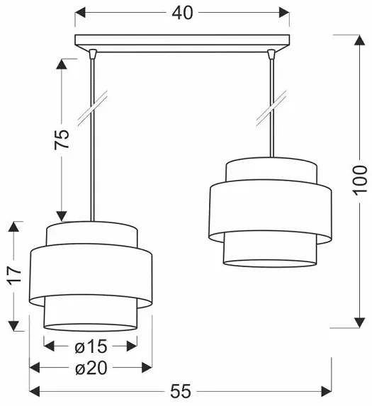 Lampa wisząca z dwoma abażurami na listwie - V107-Ponto