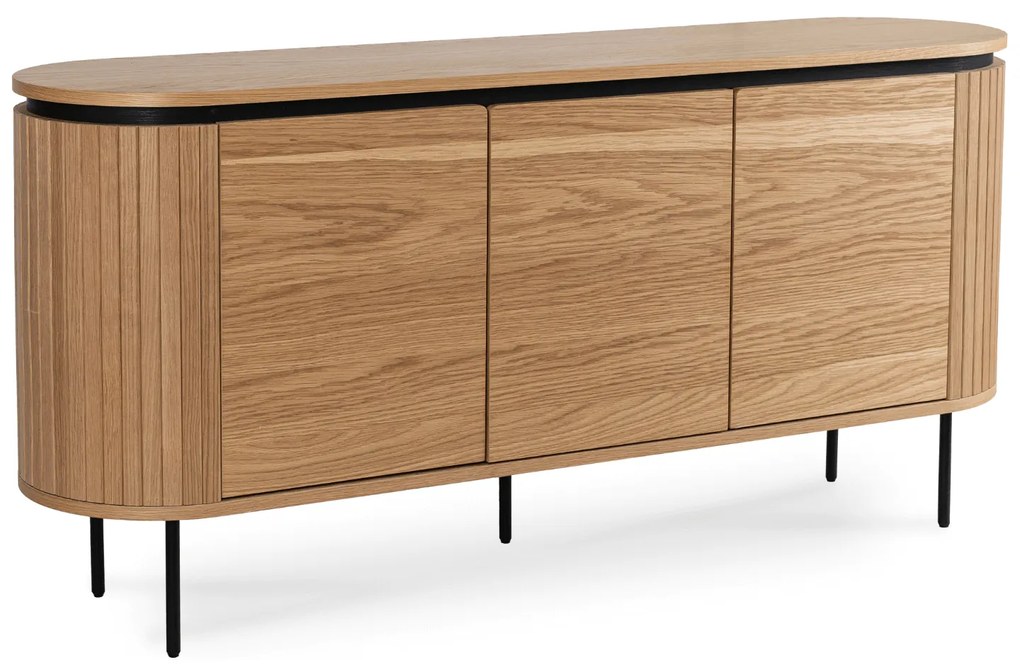 Komoda do Salonu BECK 160 cm Dąb Trzydrzwiowa Ryflowana Nowoczesna