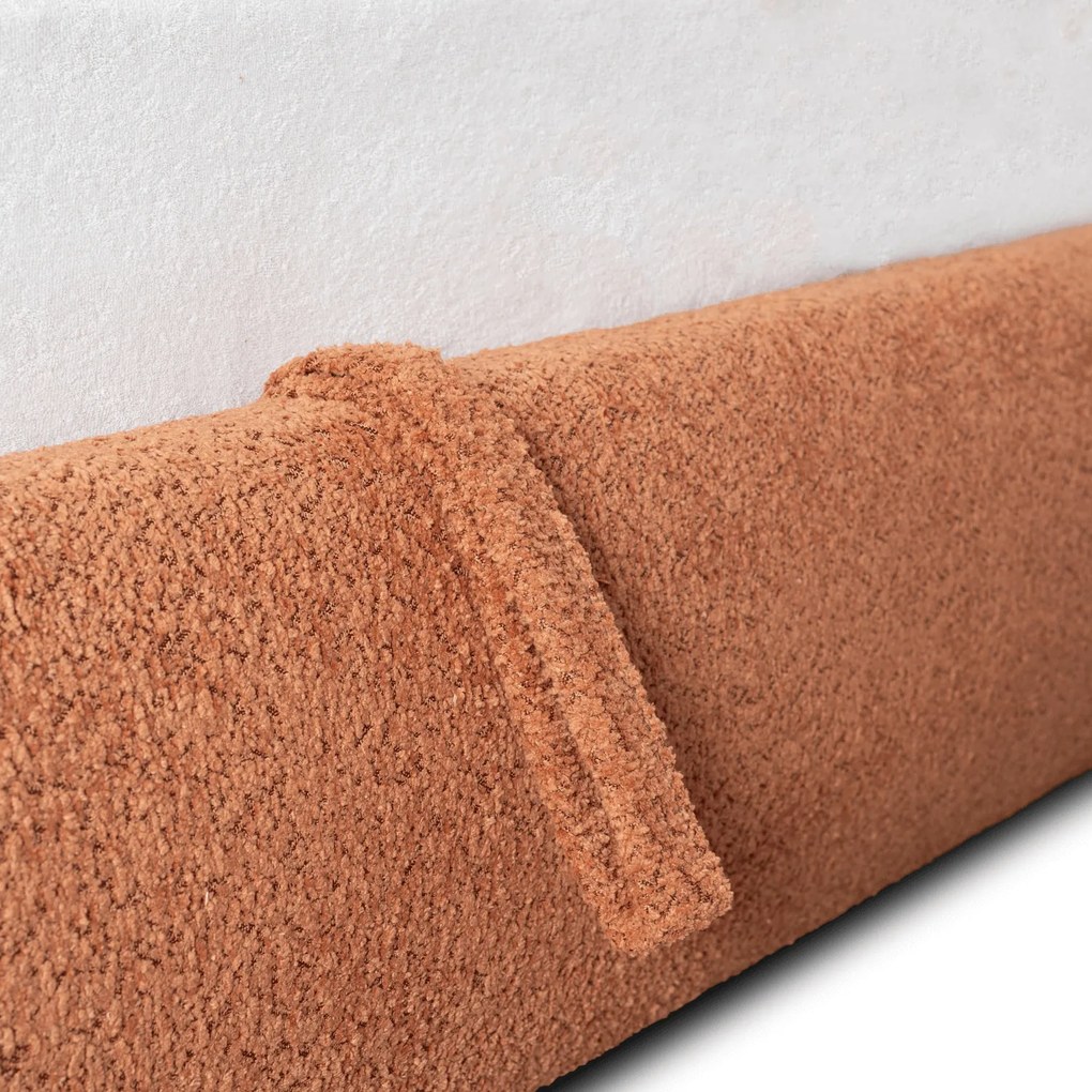 Łóżko Tapicerowane 160x200 cm ROSSO ze Stelażem i Pojemnikiem Dwuosobowe Boucle Rude