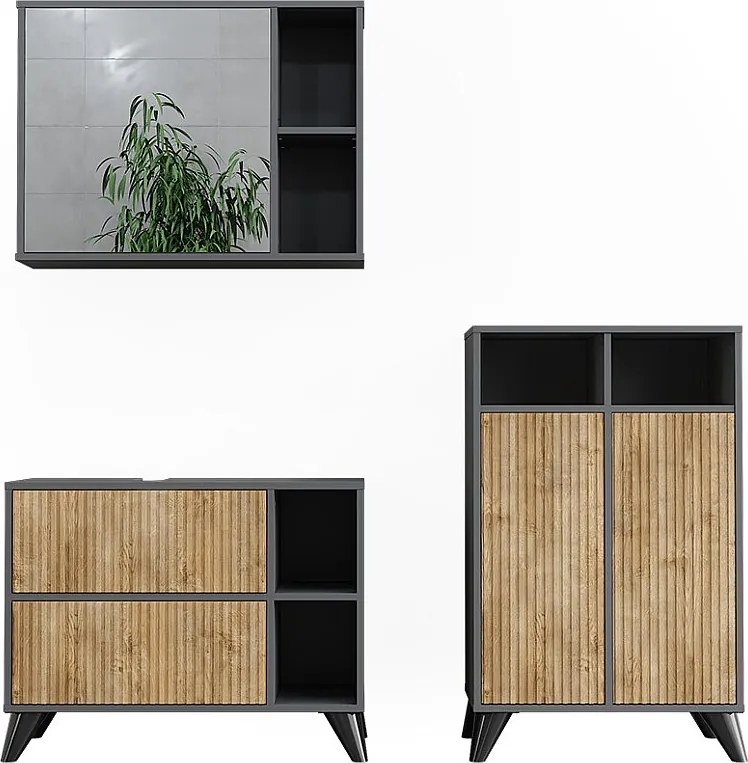 Zestaw mebli łazienkowych antracyt/dąb górski 80x30x62 leano