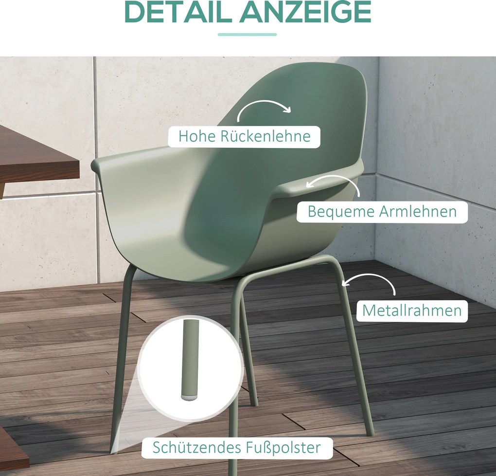 Outsunny Zestaw 4 krzeseł ogrodowych Składane Zielone z oparciem Podłokietniki do 120 kg | Aosom PL