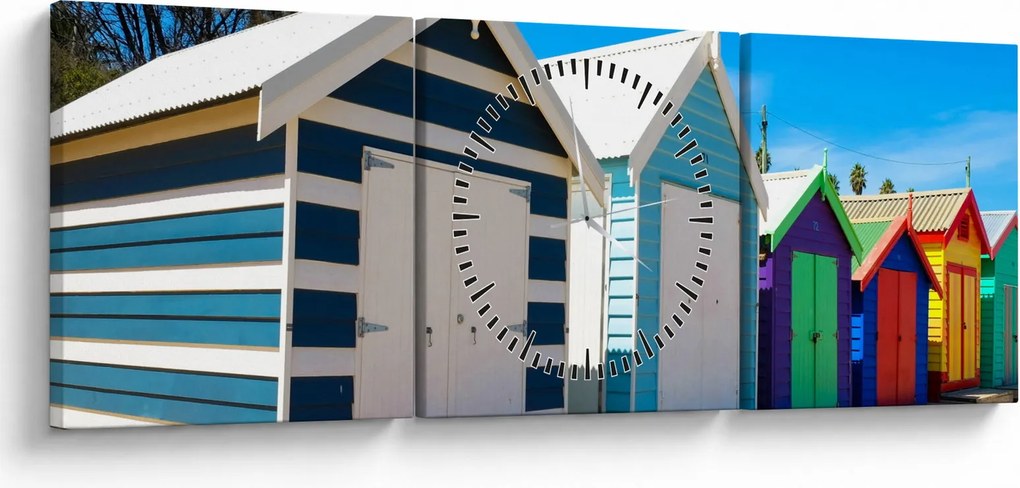 Obraz - Brighton Beach, Melbourne, Australia (z zegarem) (90x30 cm)