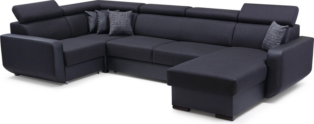 Masseno Narożnik PALAZZO z funkcją spania i pojemnikiem na pościel Narozniki U, Rozkładana sofa - Czarny, INARI 100+MADRYT 910