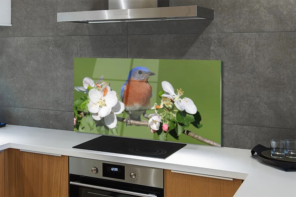 Panel szklany do Kuchni Papuga wśród Tropikalnych Kwiatów