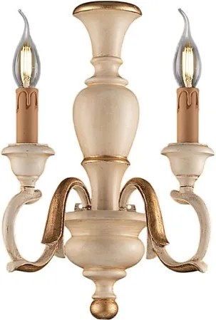 Kinkiet Fiorenza 2-punktowy z drewna w kolorze kości słoniowej i złota, .18 P.16 BL172-AP2-AV