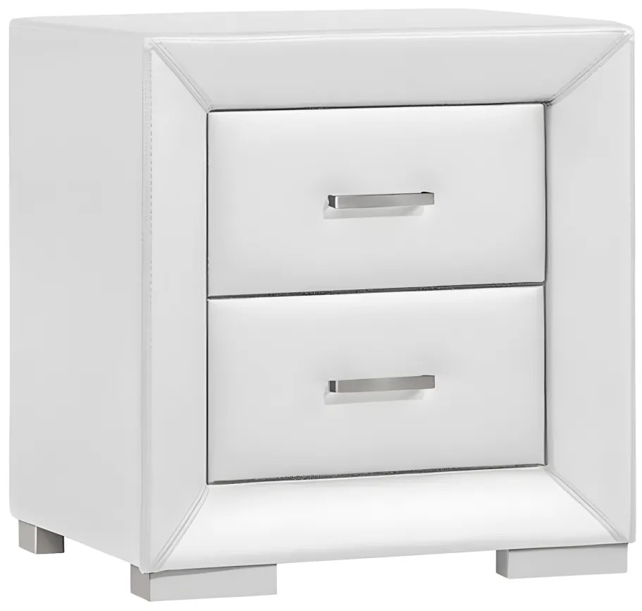 Stolik nocny - 2 szuflady - Ekoskóra biała - CAPITOLE