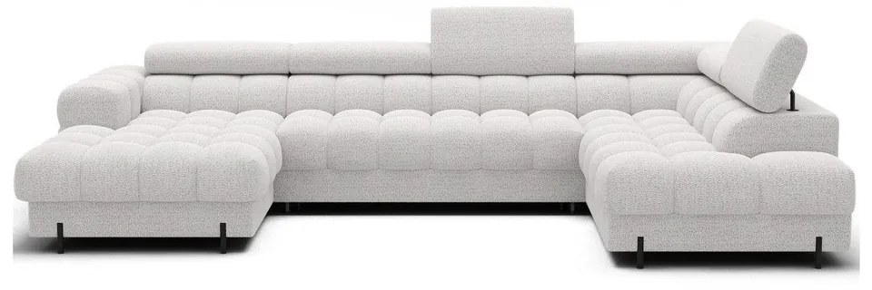 Kremowy rozkładany narożnik z materiału bouclé (prawostronny/w kształcie litery U) Feraria – ELTAP