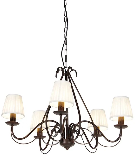 Kandelabr brązowy z plisowanymi abażurami w kolorze kremowym 5-światłowy - Giuseppe