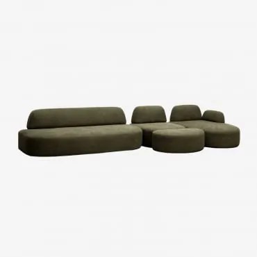 Sofa Modułowy Z Prawym Szezlongiem, 3-częściowy, Z Modułem Narożnym I Tapicerowanym Pufem Giorgia Tkaniny Verde Army - Sklum