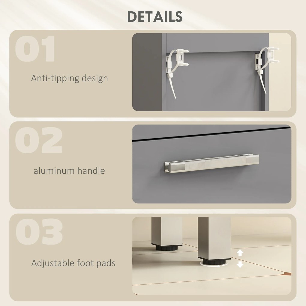 kleankin Szafka łazienkowa, szafka łazienkowa, 4 szuflady, płyta wiórowa, gładka, szary | Aosom PL