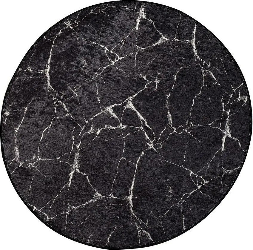 Czarny dywanik łazienkowy ø 100 cm Marble – Foutastic
