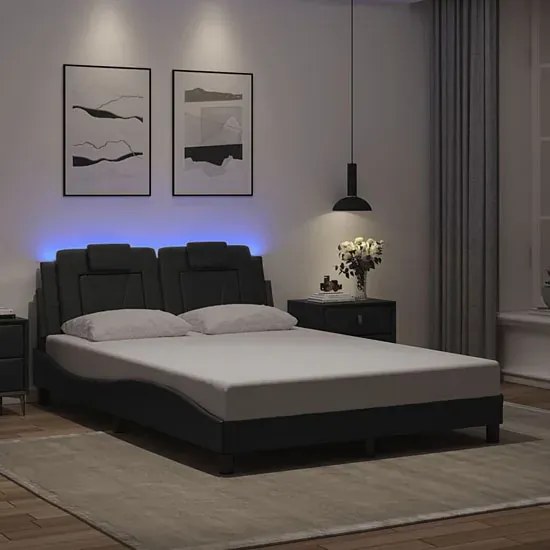 Tapicerowane szare łóżko z podświetleniem LED 140x200 - Izmo 5X