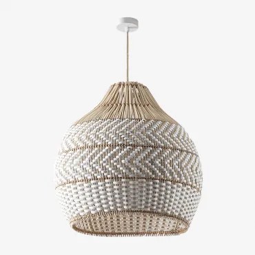 Lampa Sufitowa Zewnętrzna Z Plecionego Rattanu Llaury Naturalny - Biała & Ø70 Cm - ↑70 Cm Llaury - Sklum