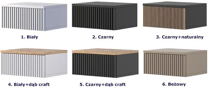 Lamelowa szafka nocna ścienna czarny + dąb craft N6-K03