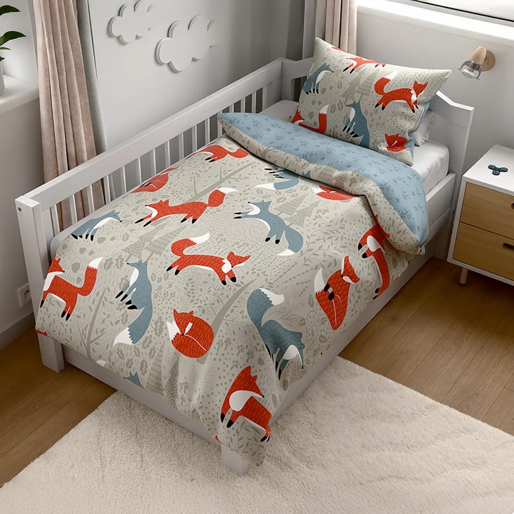 PrzytulneMieszkanie.pl PrzytulneMieszkanie.pl Krepowa pościel do łóżeczka Renforcé FOXIVA szara Rozmiar pościeli: 45 x 65 cm | 90 x 140 cm