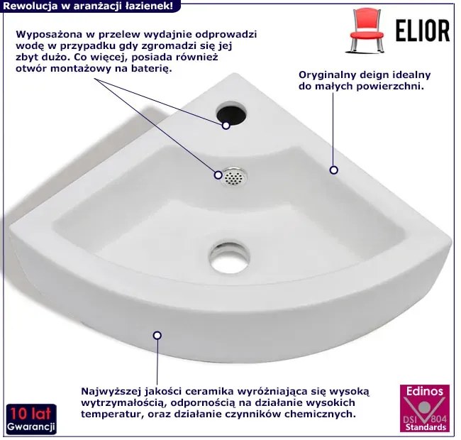 Biała narożna umywalka ceramiczna - Selene