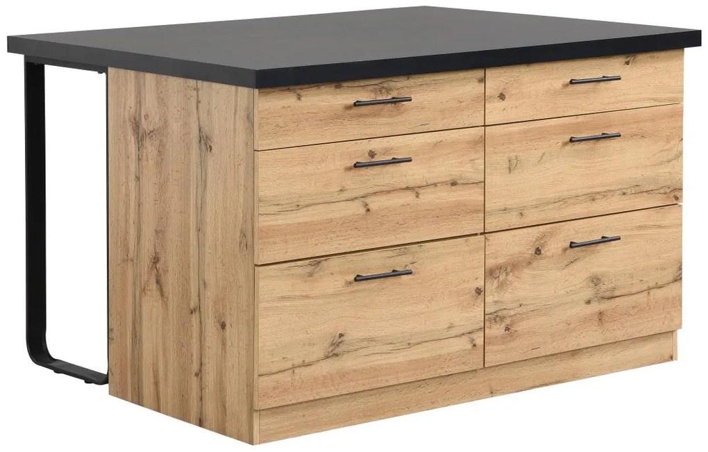 Wyspa kuchenna z 6 szufladami z MDF i metalu - Czarny i Naturalny jasny - ALEGRITA