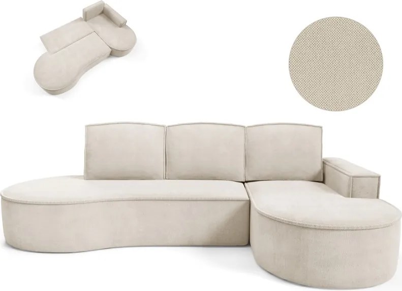 Narożnik MOLLY Prawostronny z funkcją spania, wolnostojący tkanina CURIO 09 Beżowy