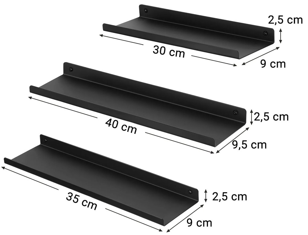 Zestaw 3 półek ściennych w kolorze czarnym EBONY