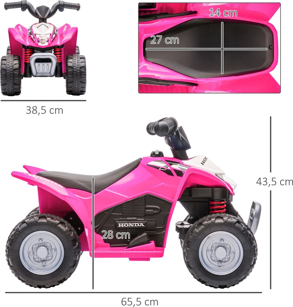 AIYAPLAY Elektryczny quad dla dzieci, oświetlenie LED, klakson, szerokie opony, wygodne siedzisko, antypoślizgowe uchwyty, różowy | Aosom PL
