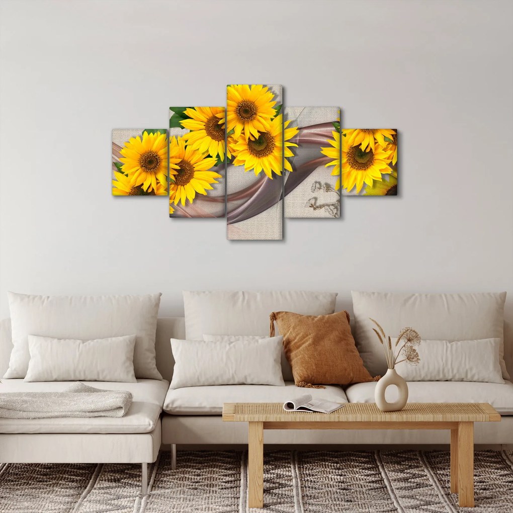 Obraz - Świecące kwiaty słonecznika (125x70 cm)