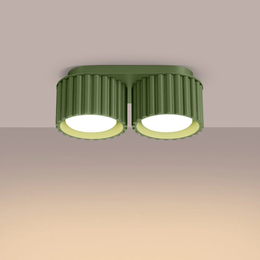 Plafon dwupunktowy AURA 2 zielony oliwkowy GX53 ryflowany SOLLUX  LIGHTING
