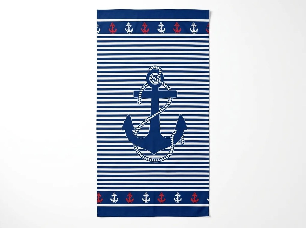 Szybkoschnący ręcznik plażowy MARITIMO niebiesko-biały 70 x 140 cm, 100% mikrofibra