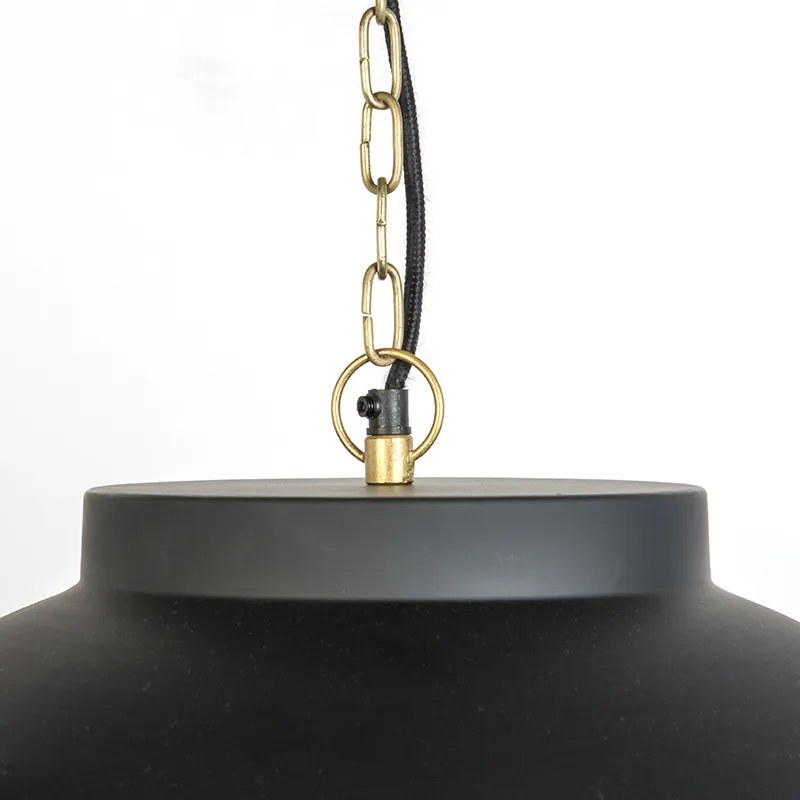 Lampa wisząca czarna z mosiężnym wnętrzem 60 cm - HoodiPrzemysłowy Oswietlenie wewnetrzne