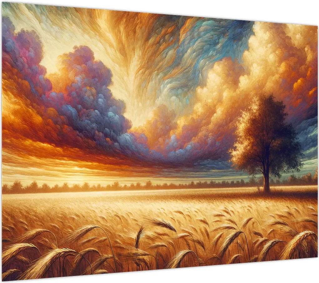 Obraz na szkle – Drzewo na polu (70x50 cm)