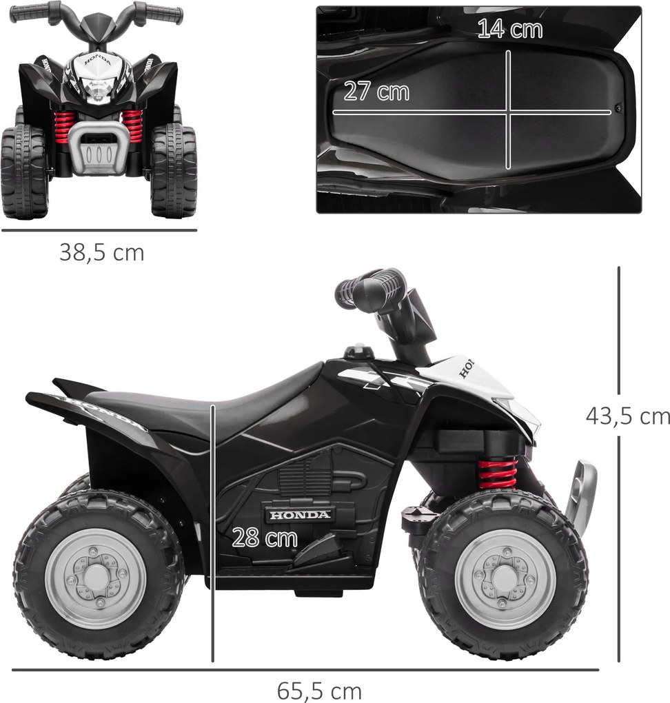 AIYAPLAY Elektroquad, Kinderquad, 2,8 km/h, Reflektor LED, dla 1,5-3 lata, czarny, 65,5 x 38,5 x 43,5cm