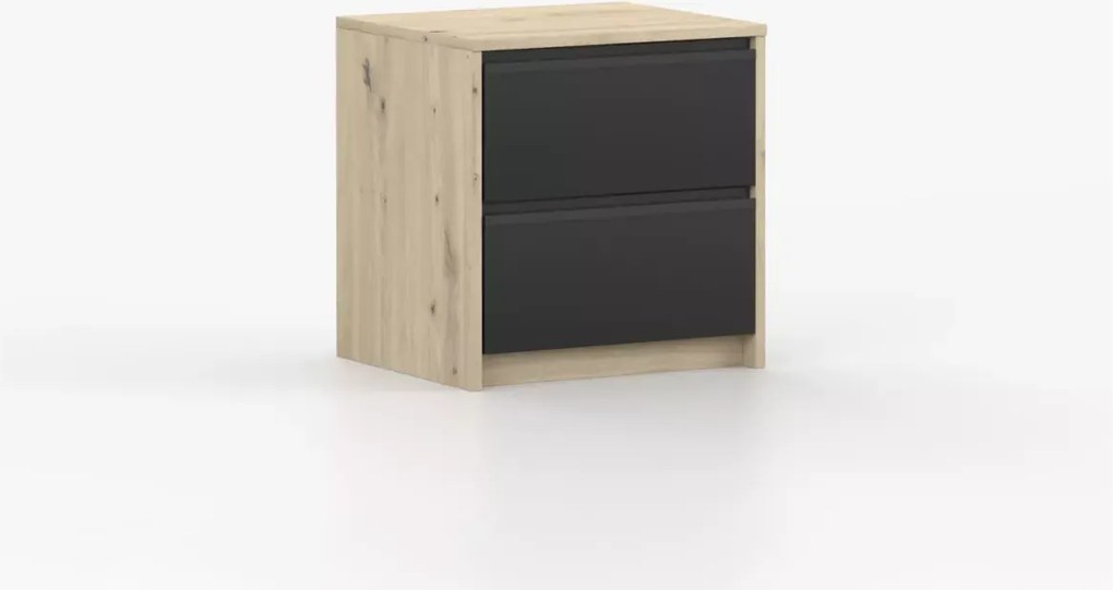 Sypialnia Lunare – zestaw mebli w kolorze artisan i czarnym z łóżkiem 160x200, szafą 3D, komodą i dwoma stolikami nocnymi