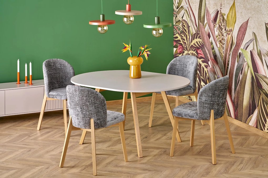 Stół okrągły rozkładany do jadalni płyta kaszmir/naturalny 102-142/102/73 cm RUBEN