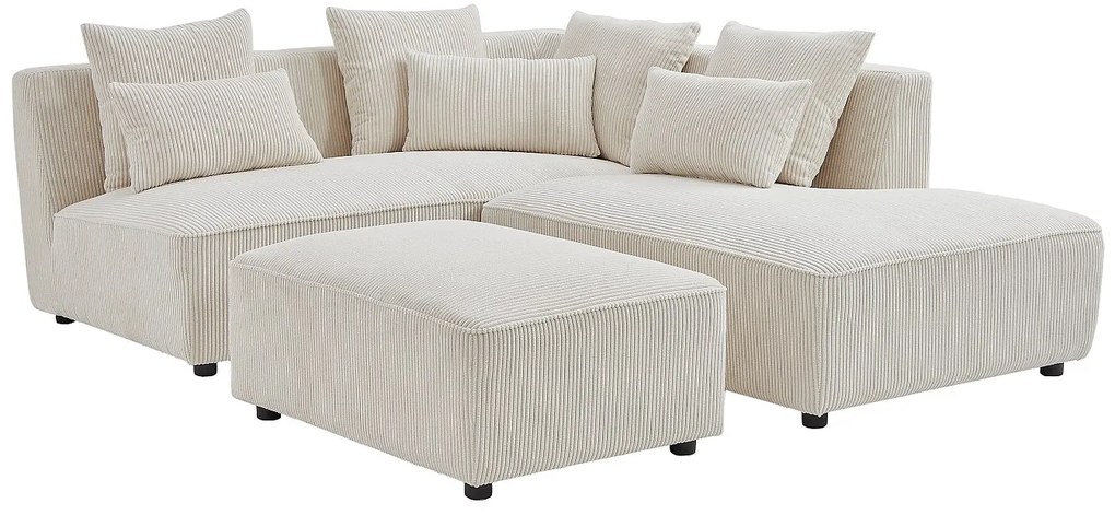 Kanapa narożna prawostronna i puf z beżowego sztruksu MECODI