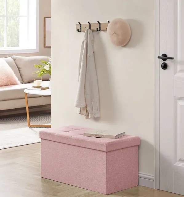Różowa pikowana pufa ze schowkiem D9-H37