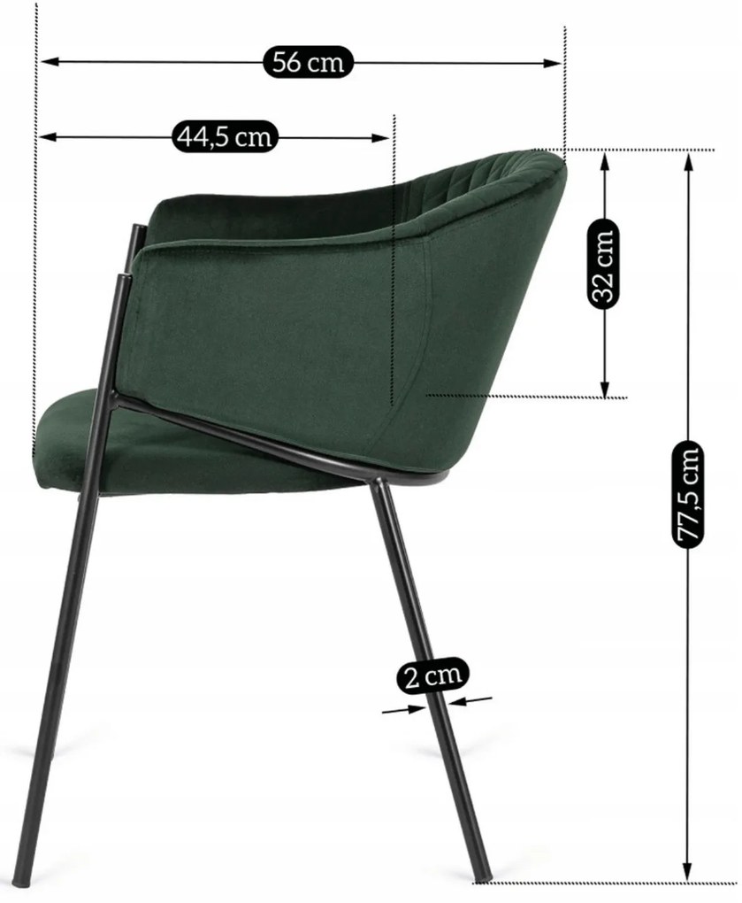 Krzesło Tapicerowane do Salonu INNES 2 Zielone Welurowe Nowoczesne Loft