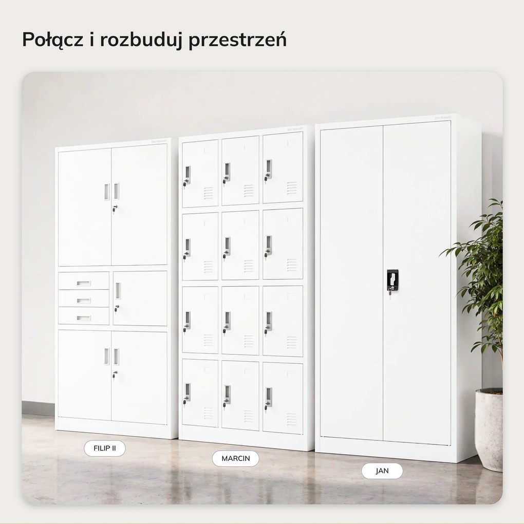 Szafka skrytkowa socjalna 12-skrytkowa biała, 900x1850x400 mm: MARCIN