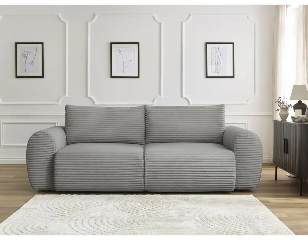 Ciemnoszara sztruksowa rozkładana sofa 257 cm Lucien – Bobochic Paris