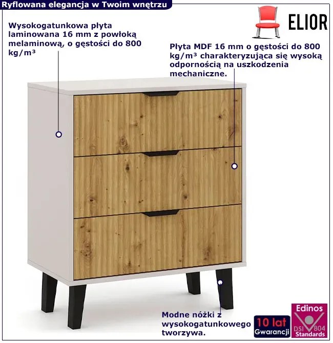 Ryflowana komoda z 3 szufladami kaszmir + dąb artisan R5-H71