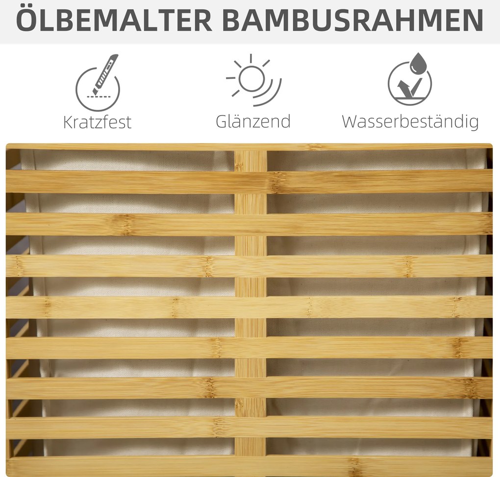HOMCOM Kosz na Bieliznę z Bambusa 63 L z Pokrywą i Wyjmowanym Workiem 44 x 37 x 62,5 cm, Drewno Naturalne
