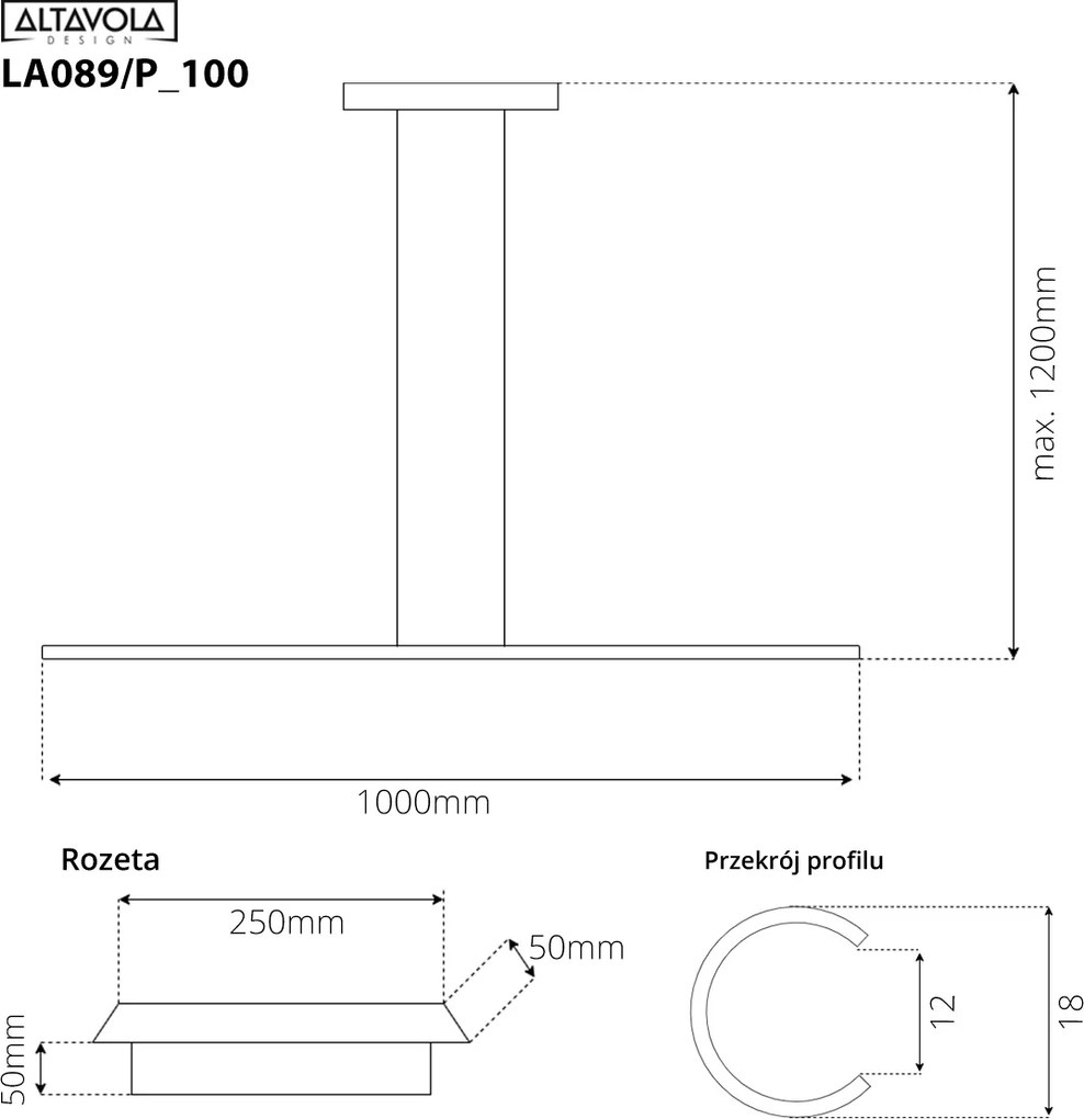 Szeroka lampa LED czarna do jadalni Linea No.1 100 cm 16W