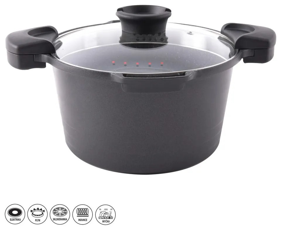 Garnek z powierzchnią nieprzywierającą Pfluon Granit i szklaną pokrywką Orion Pasta Grande, 5,5 l