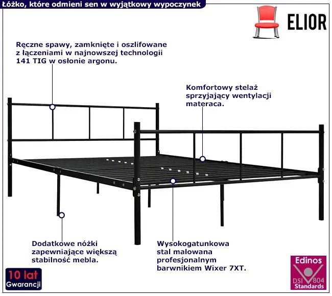 Czarne metalowe łóżko z zagłówkiem 120x200 cm Hipes 4X