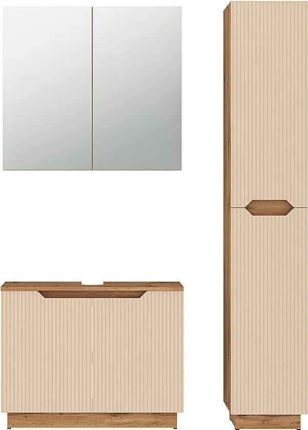Zestaw mebli łazienkowych dąb/kaszmir w paski 79.6x32x62.5 lotta