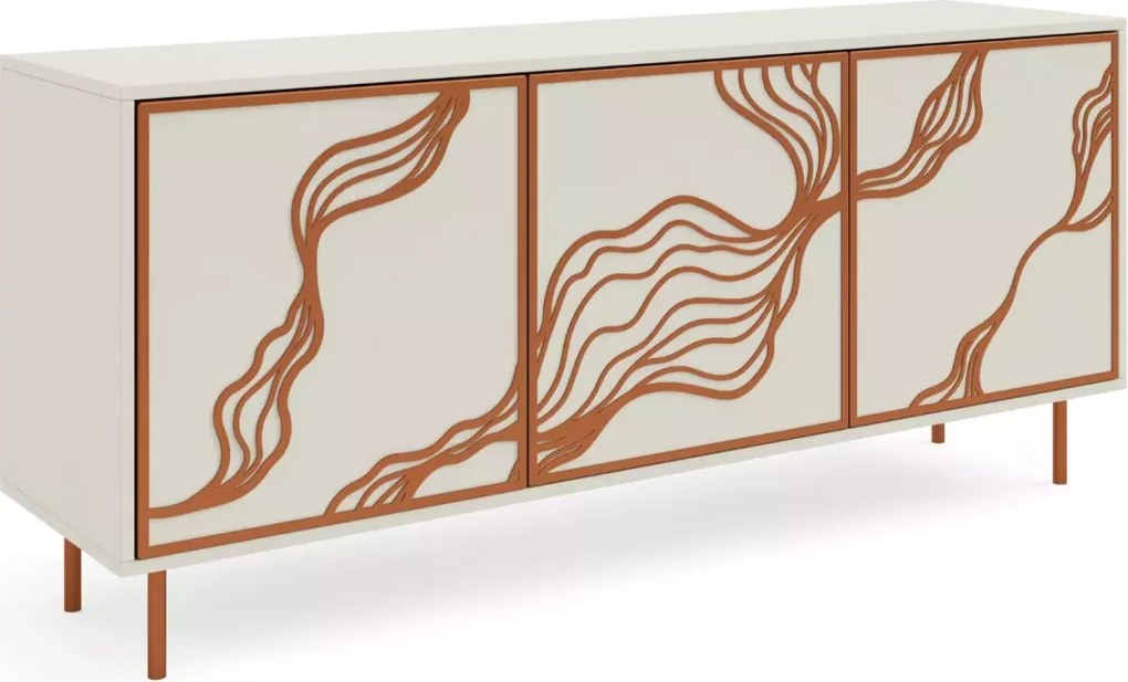 Komoda Gambia 164 cm – nowoczesna, elegancka, glamour, metalowy stelaż, 3-drzwiowa