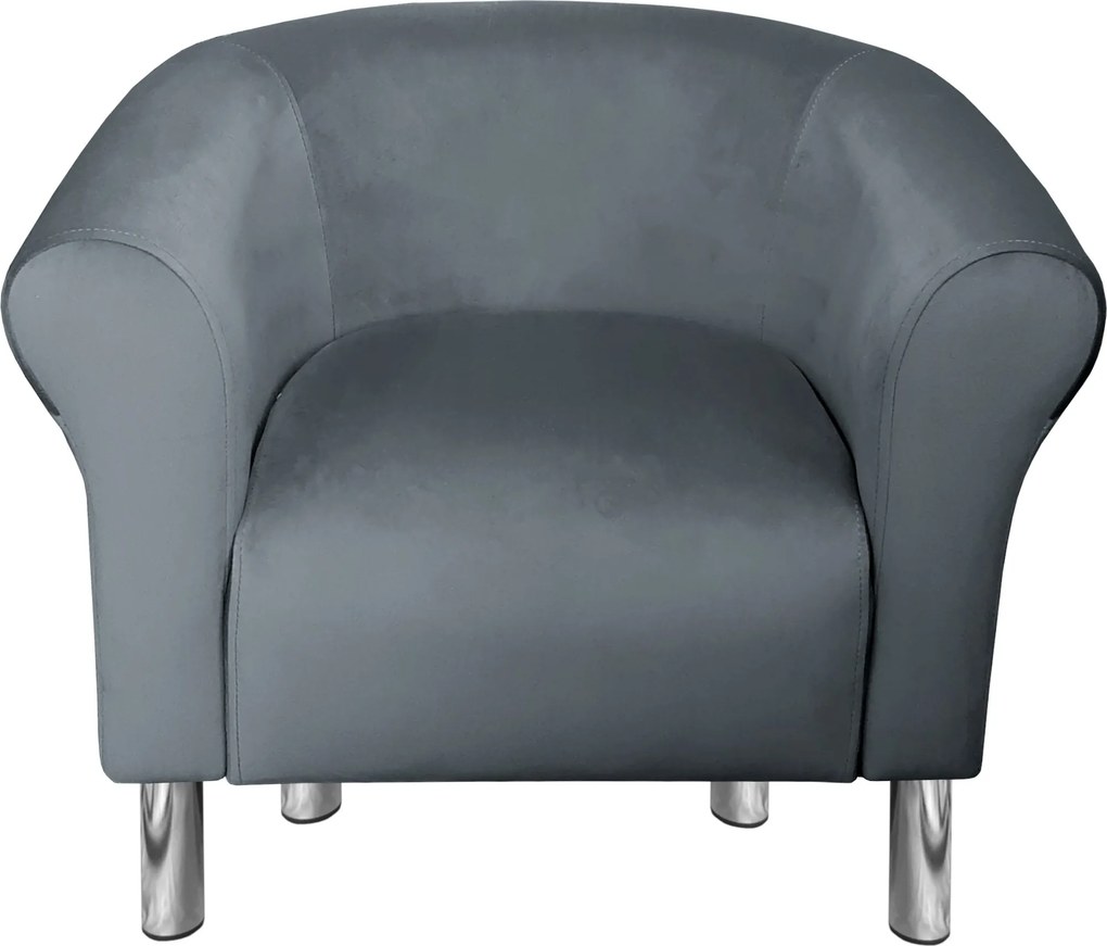 Fotel Milo tkanina Welur wygodny fotel tapicerowany do salonu i sypialni : Kolor nogi - Chrom, Kolor tkaniny - VELVET - BL14, Wysokość nogi - 15 cm