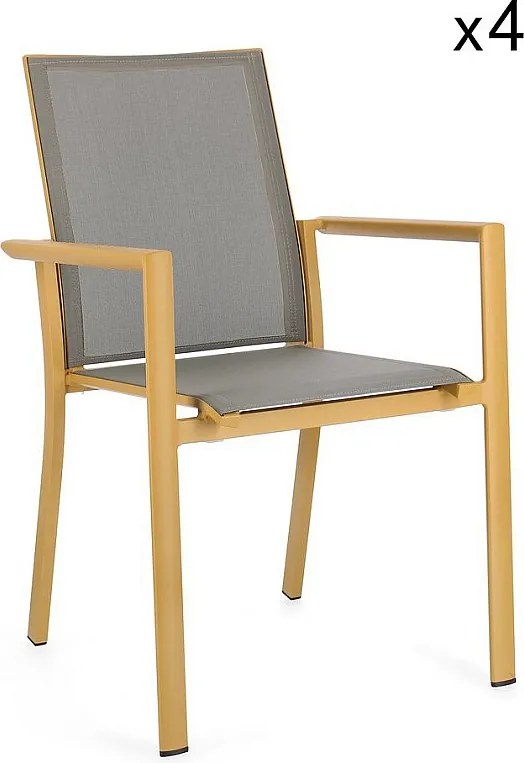 Zestaw 4 krzeseł aluminiowych w kolorze żółtym tekstylnym i musztardowym - KONNOR
