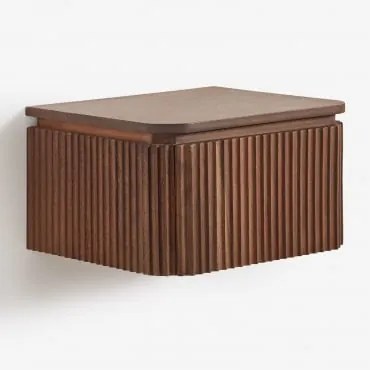 Prostokątny Wiszący Stolik Nocny 35x30 Cm Z Drewna Akacjowego Biljandi Ciemny Akacjowy Brąz - Sklum