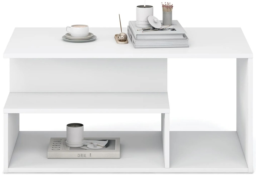 Biała prostokątna ława do salonu z półką 90/51/43 IVA