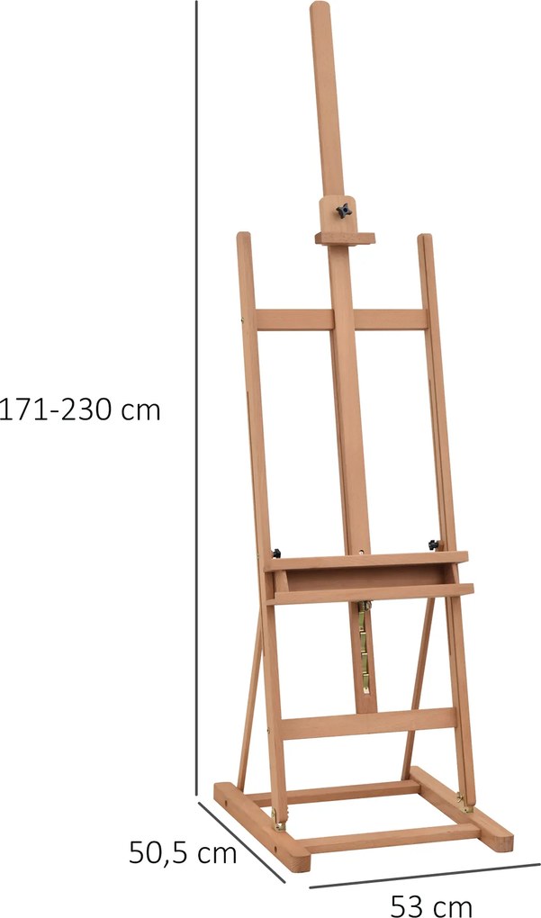 Vinsetto Sztaluga z drewna bukowego Regulacja wysokości i kąta Praktyczny schowek Naturalny 53x50,5x171-230cm | Aosom PL