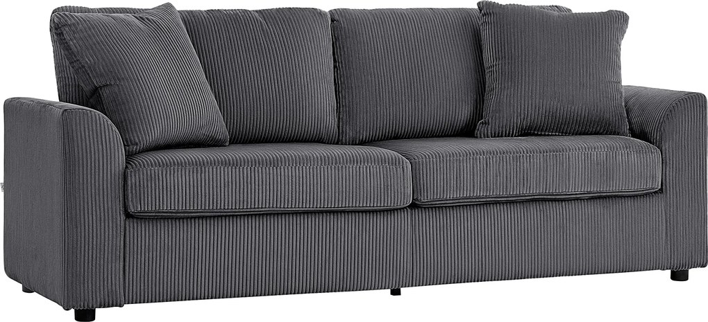 HOMCOM Sofa 3-osobowa z poduszkami ozdobnymi, sofa ze sztruksu do salonu, sypialni, szer. 212 cm, ciemnoszary | Aosom PL